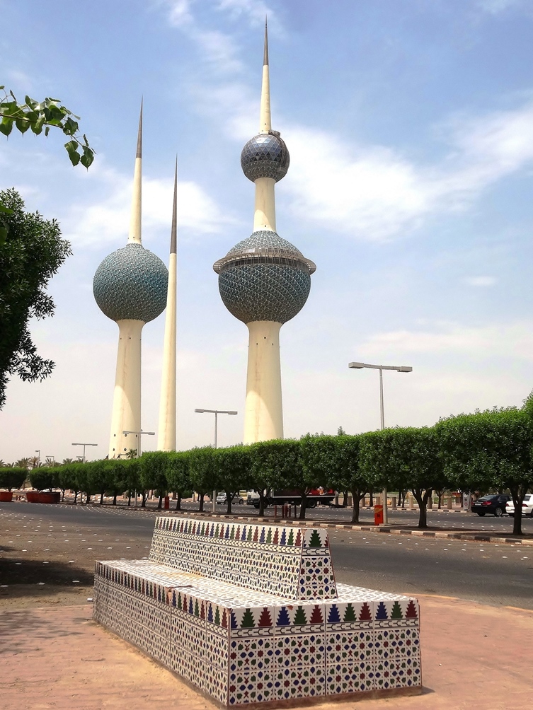 kuwait towers mosaic bench